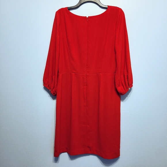 Talbots Bright Red-Orange Lacy Cutout Neckline Sheath w/ Bishop Sleeves Size 8 - Picture 7 of 7